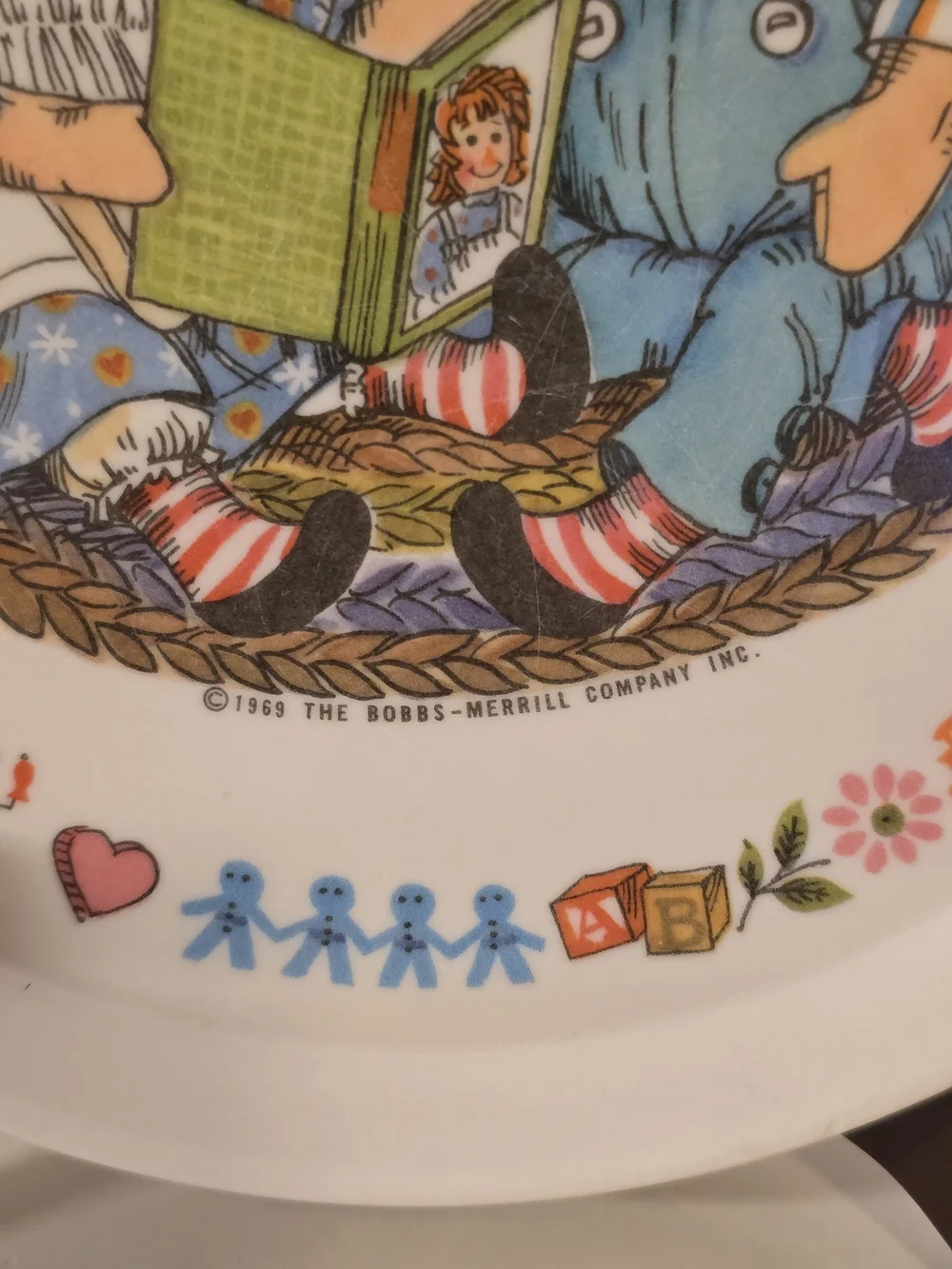 Vintage 1969 Raggedy Ann & Andy 3-Piece Melamine Child Dish Set Oneida Deluxe